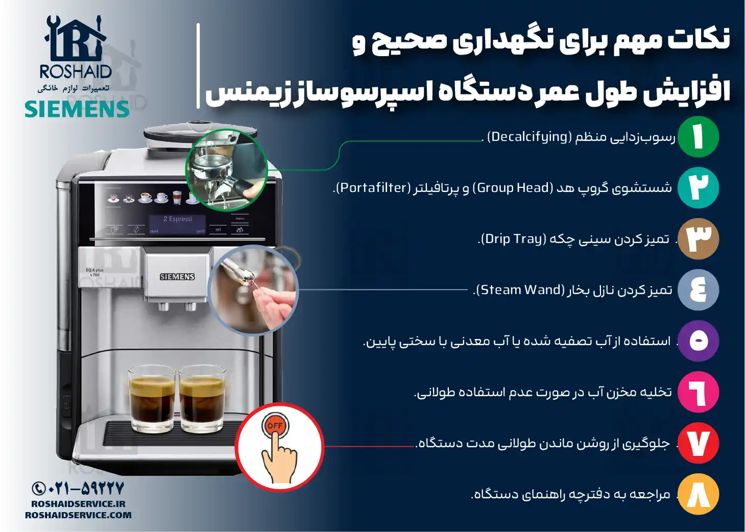 نکات مهم برای نگهداری صحیح و افزایش طول عمر دستگاه اسپرسوساز زیمنس SIEMENS